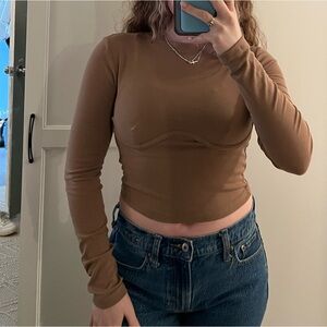 Women's Long-Sleeve Crop Top in Camel